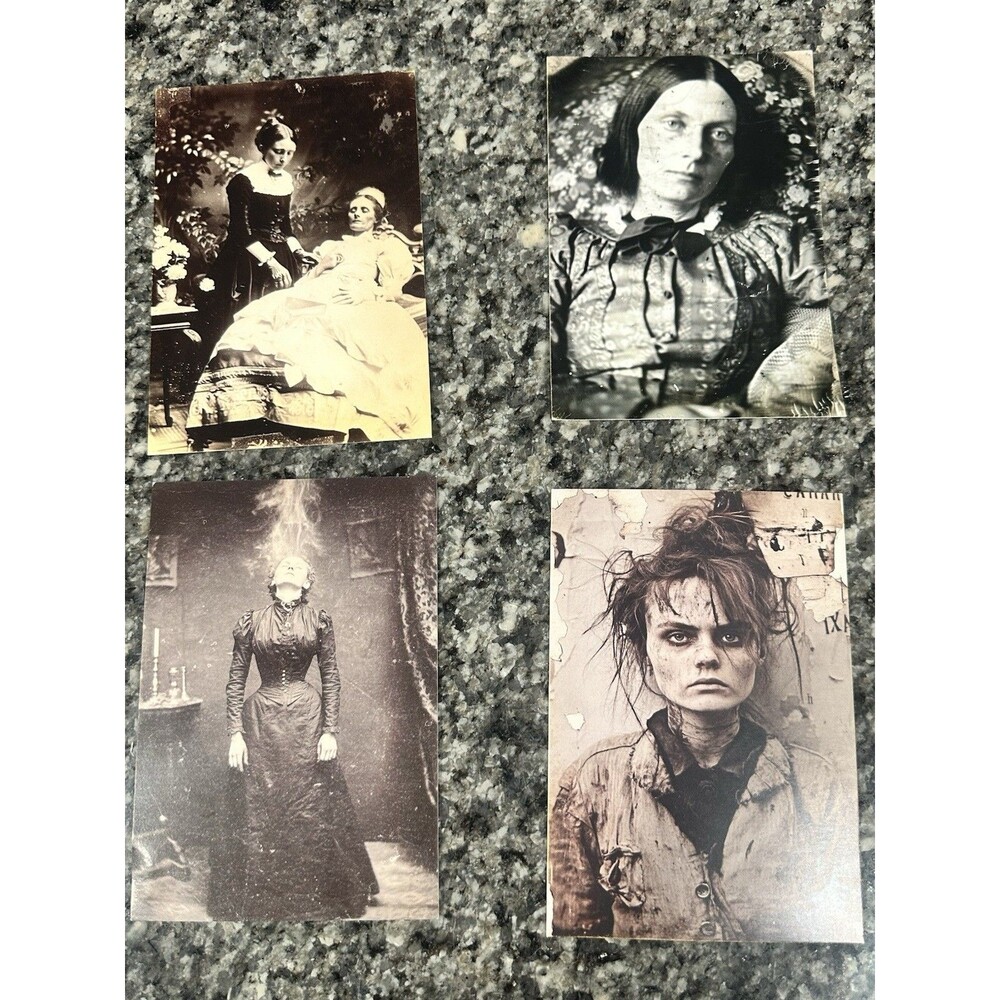 Lot of 4 Gothic Victorian Style Art Prints 4x6 Macabre Oddities Dark Decor